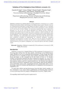 Isolation of Two Endophytes from Glebionis Coronaria (L)