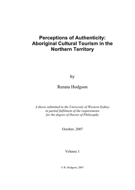 Perceptions of Authenticity: Aboriginal Cultural Tourism in the Northern Territory