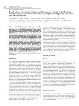 Translocations Involving the Short Arm of Chromosome 17 in Chronic B-Lymphoid Disorders