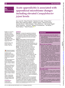 Acute Appendicitis Is Associated with Appendiceal Microbiome Changes Including Elevated Campylobacter Jejuni Levels