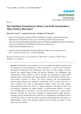 The Nutrition Transition in Africa: Can It Be Steered Into a More Positive Direction?