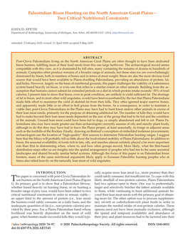 Paleoindian Bison Hunting on the North American Great Plains— Two Critical Nutritional Constraints