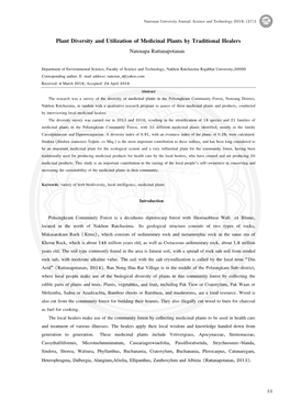 Plant Diversity and Utilization of Medicinal Plants by Traditional Healers Physicochemical Properties of Pectin from Melon Peel