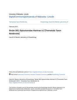 Binder 060, Diplostomidae Alariinae A-Z [Trematoda Taxon Notebooks]