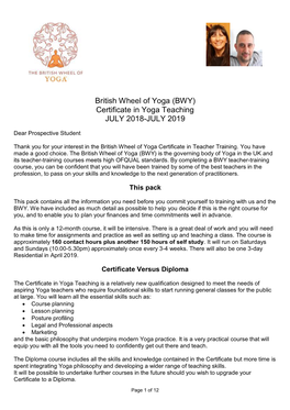 British Wheel of Yoga (BWY) Certificate in Yoga Teaching JULY 2018-JULY 2019