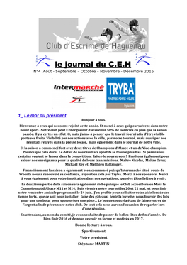 Le Journal Du C.E.H N°4 Août - Septembre – Octobre – Novembre - Décembre 2016