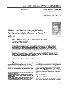 American Journal of ORTHODONTICS Skeletal and Dental Changes Following Functional Regulator Therapy on Class II Patients