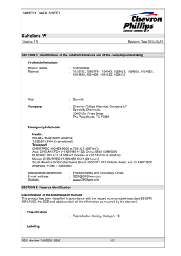 Sulfolane W Version 2.3 Revision Date 2018-05-11