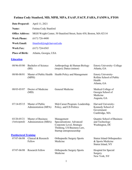 Dr. Fatima Cody Stanford CV