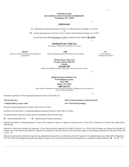 FORM 40-F Kirkland Lake Gold Ltd