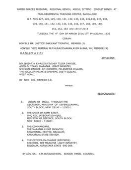 Armed Forces Tribunal, Regional Bench, Kochi, Sitting Circuit Bench At