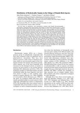 Distribution of Hydrolysable Tannins in the Foliage of Finnish Birch