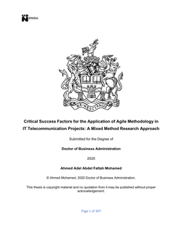 Critical Success Factors for the Application of Agile Methodology in IT Telecommunication Projects: a Mixed Method Research Approach