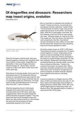 Researchers Map Insect Origins, Evolution 6 November 2014