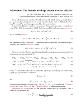 Addendum: the Einstein Field Equation in Exterior Calculus