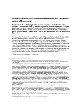 Neolithic Mitochondrial Haplogroup H Genomes and the Genetic Origins of Europeans