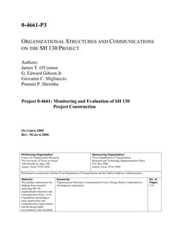 Organizational Structures and Communications on the SH130 Project (0-4661-P3)