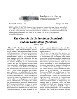 The Church, Its Subordinate Standards, and the Ordination Questions by Peter Bush