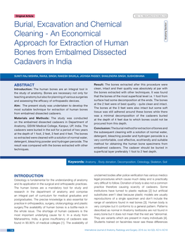 Burial, Excavation and Chemical Cleaning - an Economical Approach for Extraction of Human Anatomy Section Bones from Embalmed Dissected Cadavers in India