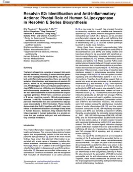 Resolvin E2: Identification and Anti-Inflammatory Actions