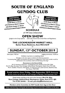 South of England Gundog Club Schedule