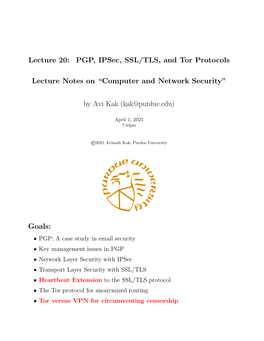 PGP, Ipsec, SSL/TLS, and Tor Protocols Lecture Notes On