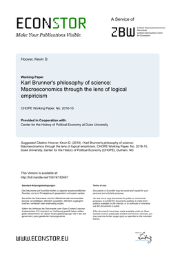 Karl Brunner's Philosophy of Science: Macroeconomics Through the Lens of Logical Empiricism