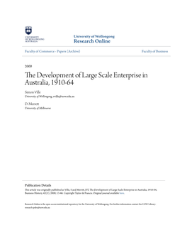 The Development of Large Scale Enterprise in Australia, 1910-641