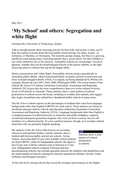 'My School' and Others: Segregation and White Flight