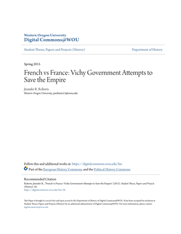 French Vs France: Vichy Government Attempts to Save the Empire Jennifer R