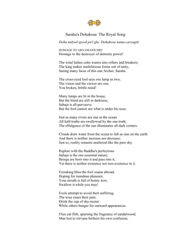 Saraha's Dohakosa: the Royal Song