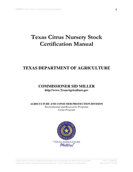 Texas Citrus Nursery Stock Certification Manual