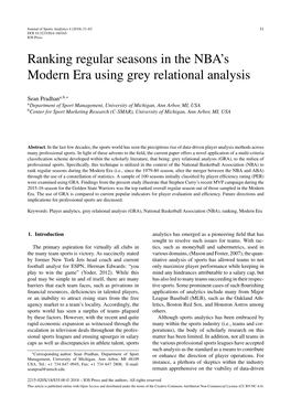 Ranking Regular Seasons in the NBA's Modern Era Using Grey Relational