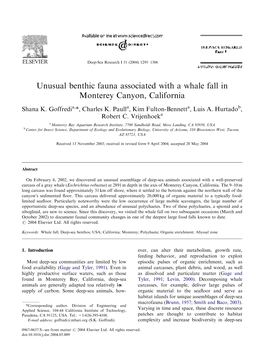 Unusual Benthic Fauna Associated with a Whale Fall in Monterey Canyon, California