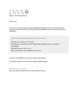 Revisiting the Construction of the Empire State Building: Have We Forgotten Something? Business Horizons, 61(1): 47-57