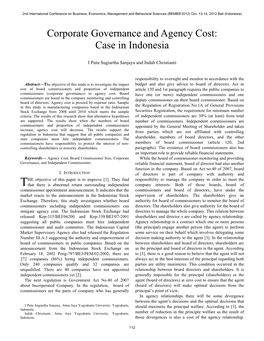 Corporate Governance and Agency Cost: Case in Indonesia