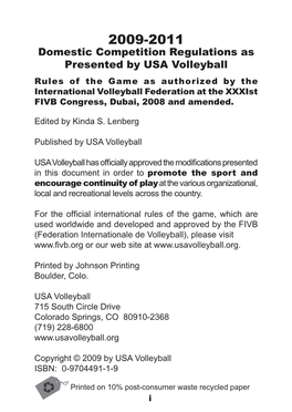Domestic Competition Regulations As Presented by USA Volleyball