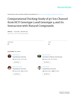 Computational Docking Study of P7 Ion Channel from HCV Genotype 3 and Genotype 4 and Its Interaction with Natural Compounds