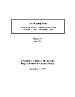 Cook County Board of Commissioners Report February 23, 2007 – December 1, 2009