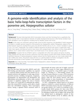 A Genome-Wide Identification and Analysis of the Basic Helix-Loop-Helix Transcription Factors in the Ponerine Ant, Harpegnathos