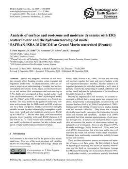 Analysis of Surface and Root-Zone Soil Moisture Dynamics with ERS Scatterometer and the Hydrometeorological Model SAFRAN-ISBA-MODCOU at Grand Morin Watershed (France)