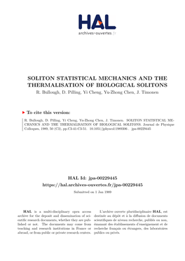 Soliton Statistical Mechanics and the Thermalisation of Biological Solitons R