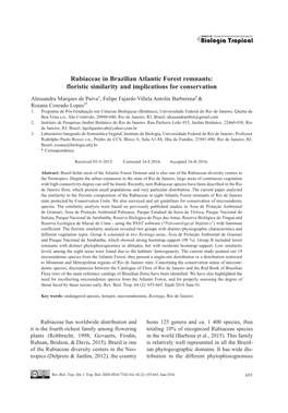 Rubiaceae in Brazilian Atlantic Forest Remnants: Floristic Similarity and Implications for Conservation