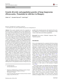 Genetic Diversity and Population Genetics of Large Lungworms (Dictyocaulus, Nematoda) in Wild Deer in Hungary