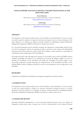 Using Network Analysis to Define a Tourist Destination As the Basis for a Dmo