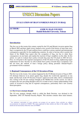 Evaluation of Iran's Foreign Policy in Iraq Author:1 Amir