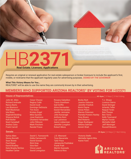 Members Who Supported Arizona Realtors® by Voting for Hb2371