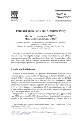 Perinatal Infections and Cerebral Palsy