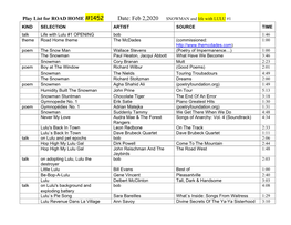 Play List for ROAD HOME #1452 Date: Feb 2,2020