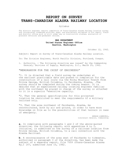 Report on Survey Trans-Canadian Alaska Railway Location